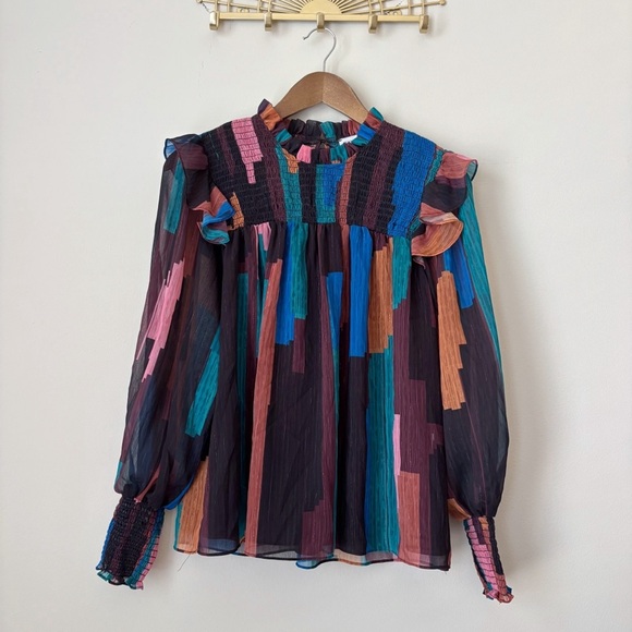 Willa Story Cates Blouse Small Multicolor Stripe Metallic - Picture 9 of 9